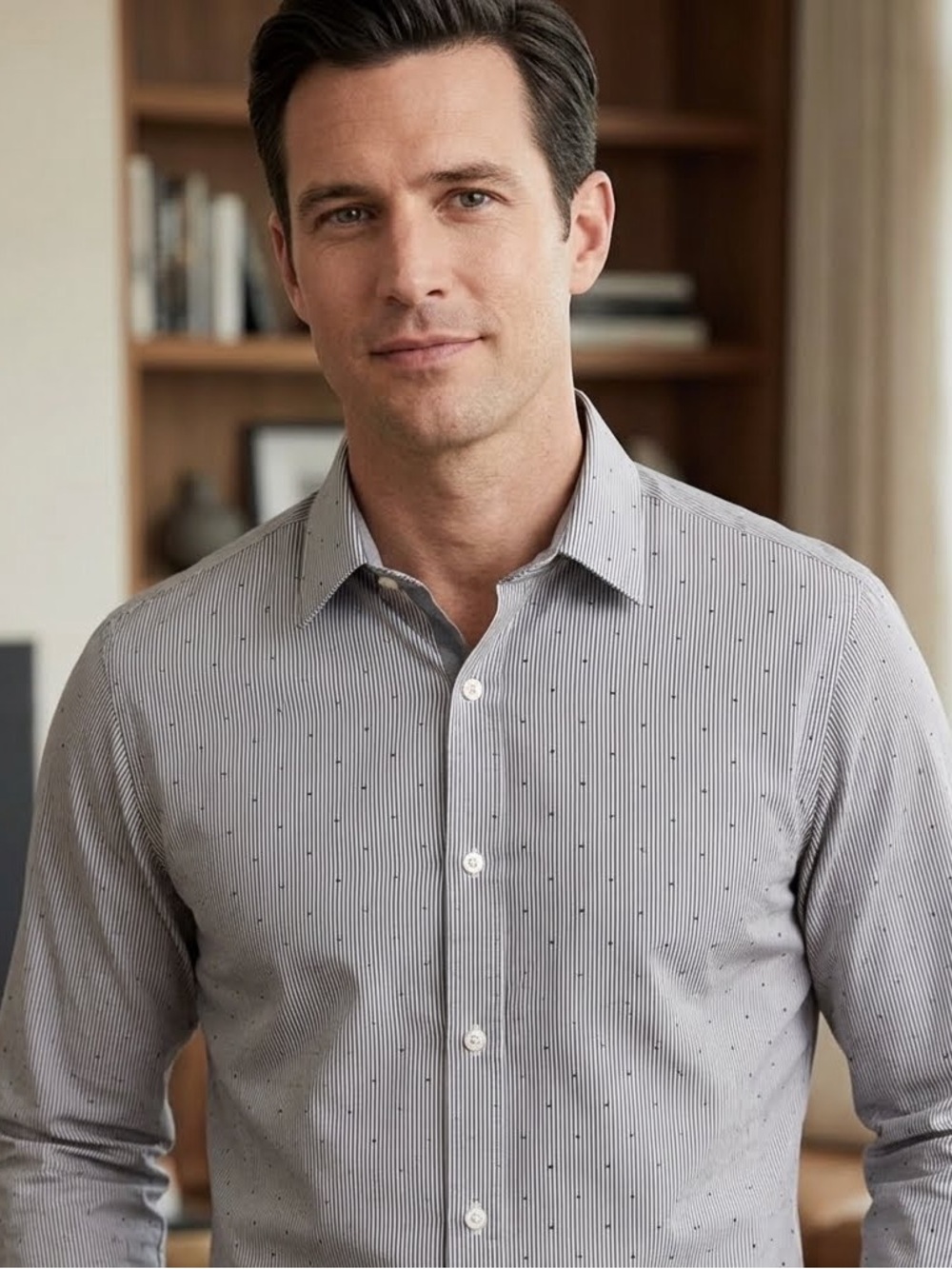 Banana Republic Men's Gray Patterned Button-Down Shirt
